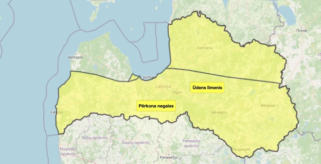 Dzeltenais brīdinājums izsludināts plašā Latvijas teritorijā.