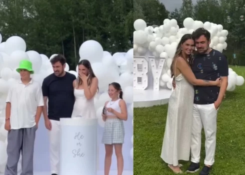 Агата Муцениеце с Петром Дрангой и детьми.