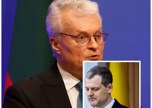 Lietuvas prezidents Gitans Nausēda un premjerministrs Gintauts Palucks (foto: Scanpix / AFP / EPA; kolāža: jauns.lv)