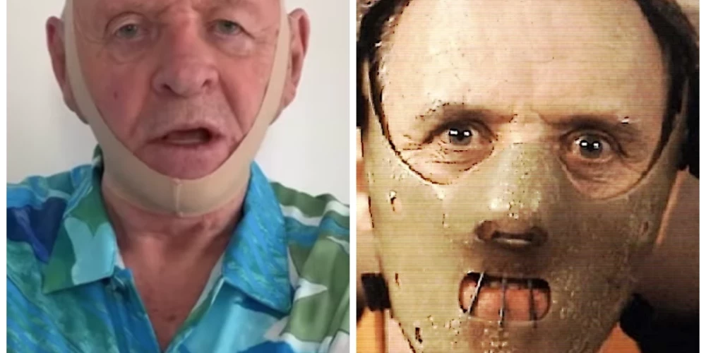 Entonijs Hopkinss un viņa atveidotais Hanibāls Lekters (ekrānuzņēmums no "Instagram" / Scanpix / Capital Pictures; kolāža: jauns.lv)