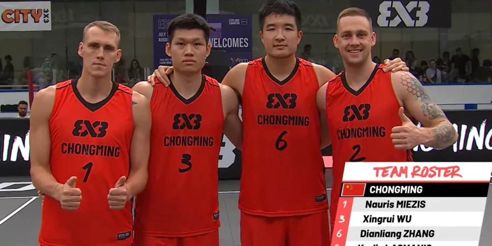 "Chongming" sastāvs ar abiem latviešiem Miezi (pa kreisi) un Lasmani (pa labi) (ekrānuzņēmums no video)