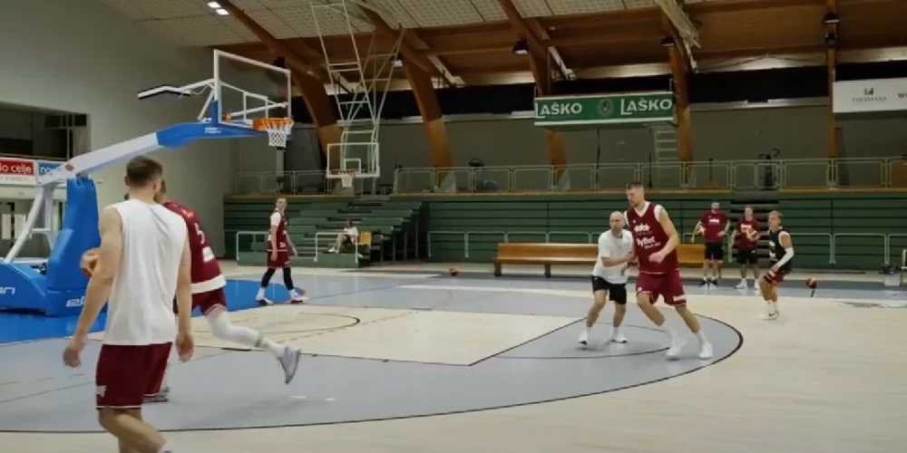 Latvijas basketbola izlases treniņš Laško.