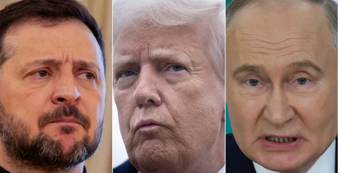Владимир Зеленский, Дональд Трамп и Владимир Путин.