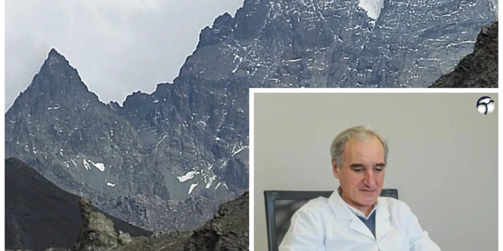 Monviso kalns un ķirugs Nikola Ivaldo (foto: Wikipedia / Dott. Nicola Ivaldo Chirurgo Ortopedico / Facebook; kolāža: jauns.lv)