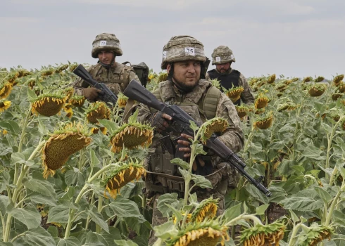 Militārās apmācības poligonā saulespuķu laukā Zaporižjas reģionā 2025. gada 11. augustā.