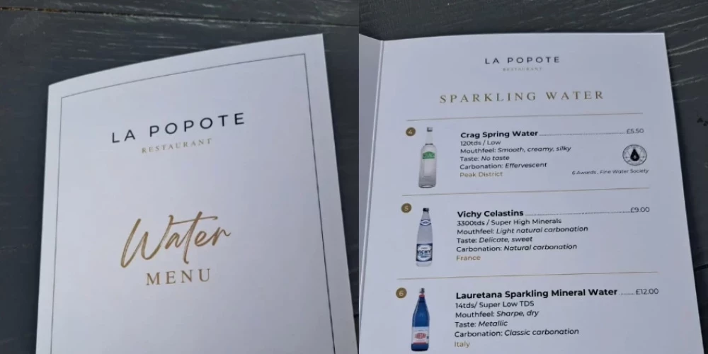 Так выглядит меню с разным выбором воды.