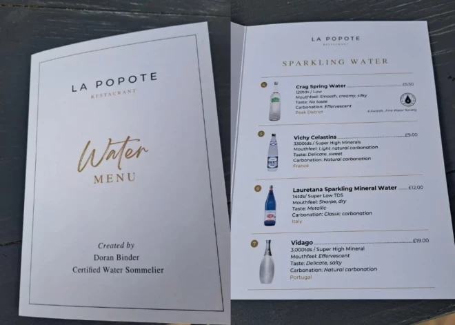 "Какой идиот заплатит 22 евро за бутылку воды?" Ресторан в Англии представил карту воды вместо винной - с особым сомелье