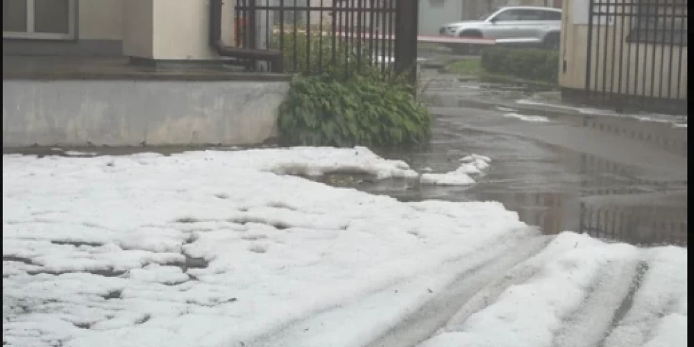 Negaidīts pārsteigums Rīgā – Kandavas ielā pie "Rīgas siltuma" ēkas uzsnidzis sniegs.