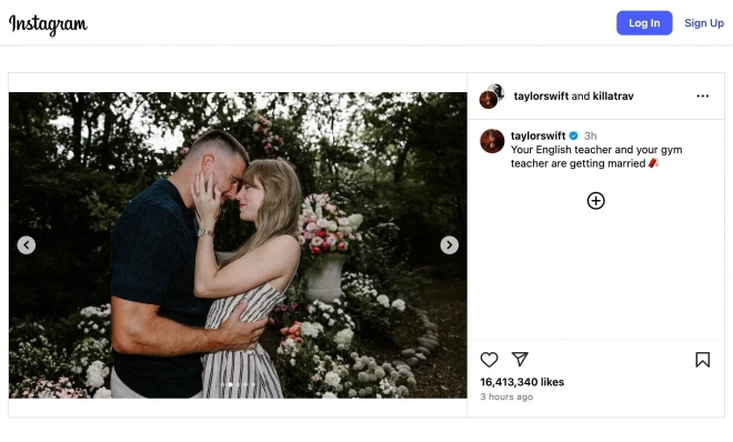 Pāris, abi 35 gadus veci, paziņoja par saderināšanos sociālajā tīklā “Instagram” otrdien, 26. augustā. Svifta rakstīja: "Jūsu angļu valodas skolotāja un jūsu sporta skolotājs precēsies.”