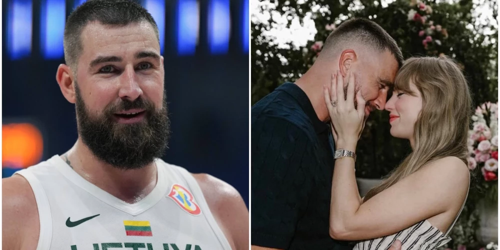 Jons Valančūns (pa kreisi) un Teilore Svifta ar savu līgavaini Trevisu Kelsiju (pa labi). Foto: Vida Press