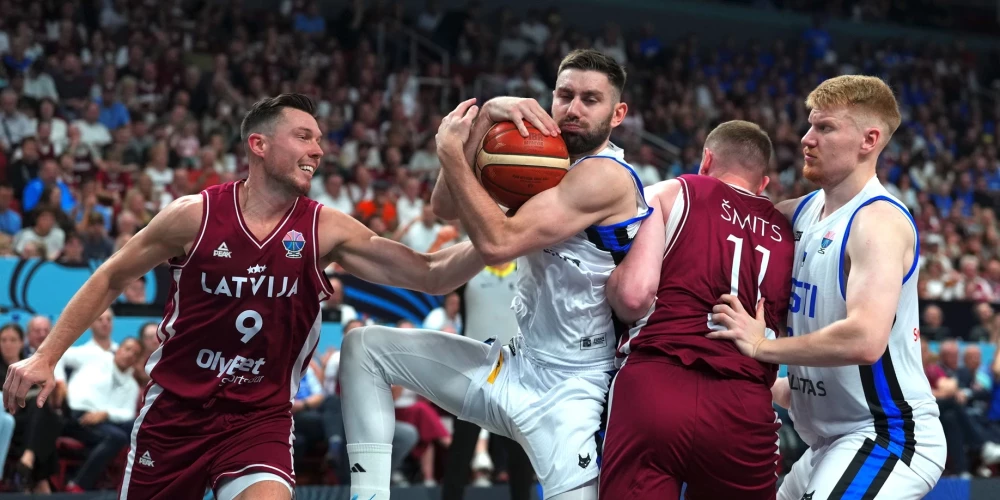Матч мужского чемпионата Европы по баскетболу в группе A между сборными Латвии и Эстонии на Xiaomi Arēna.