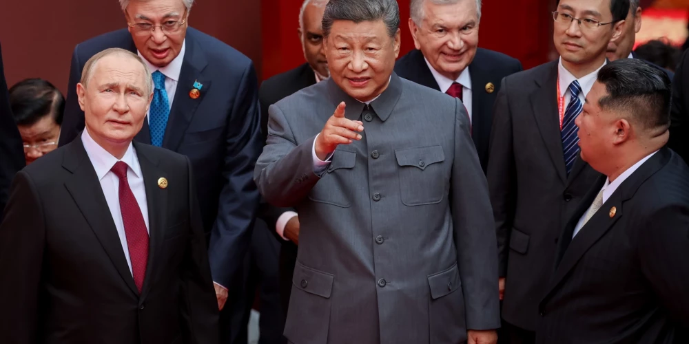RUSSIA, MOSCOW - SEPTEMBER 3, 2025: Russian President Vladimir Putin, Chinese President Xi Jinping, North Korea's leader Kim Jong Un (L-R) arrive for a military parade in Tiananmen Square marking the 80th anniversary of victory over the militarist Japan and the end of World War II  (Credit Image: © Alexander Kazakov/TASS via ZUMA Press)