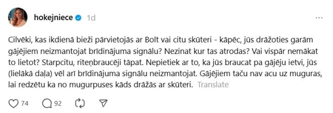 Kāpēc skūteristi nesignalizē, kad traucas garām gājējiem?