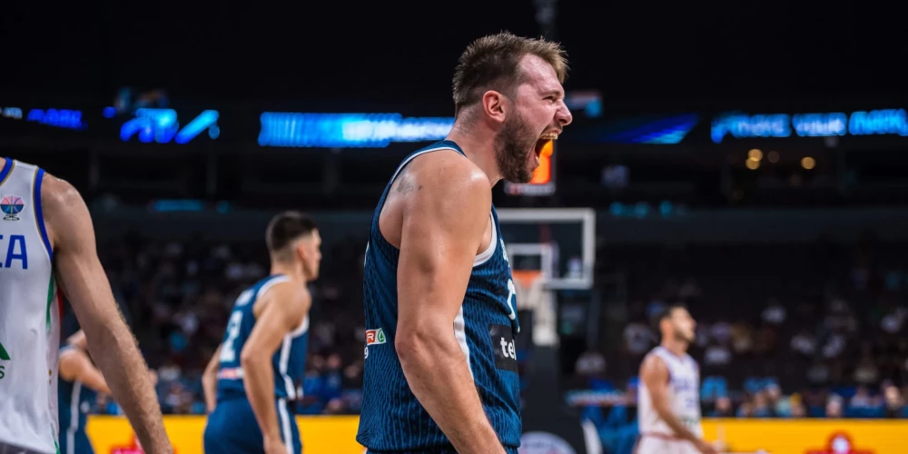 Luka Dončičs spēlē pret Itāliju varēja smaidīt.
