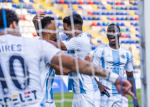 "FC Riga" līksmo par kārtējo vārtu guvumu pret "Audu" (foto: Riga FC)