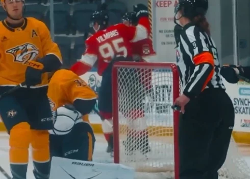 Vilmanis gūst vārtus 23.sekundē "Panthers" nākotnes spēlētāju mačā.