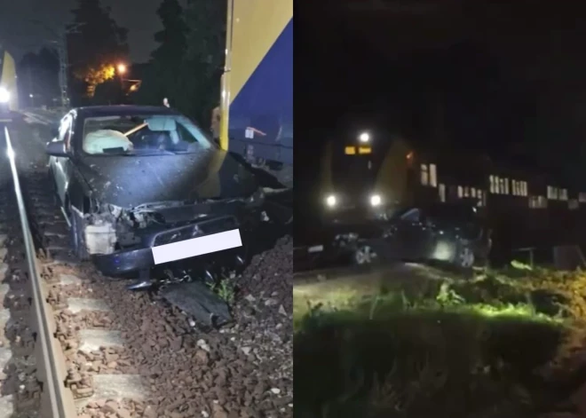 В Юрмале водитель заехал не туда и застрял на рельсах - в машину врезался пассажирский поезд