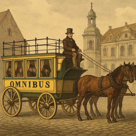 Šādu omnibusu 1852. gadā Rīgas Rātslaukumā iztēlojas mākslīgais intelekts.