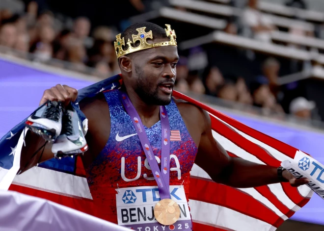 No sākuma diskvalificēts, bet beigās čempions! 400 metru barjerskriešanā par triumfē Rajs Bendžamins; Džefersonai-Vudenai otrais zelts