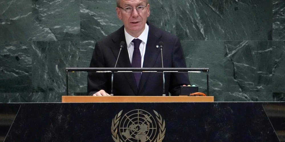 Президент Латвии Эдгар Ринкевич выступает на Общих дебатах Генеральной Ассамблеи ООН в штаб-квартире ООН в Нью-Йорке 24 сентября 2025 года.