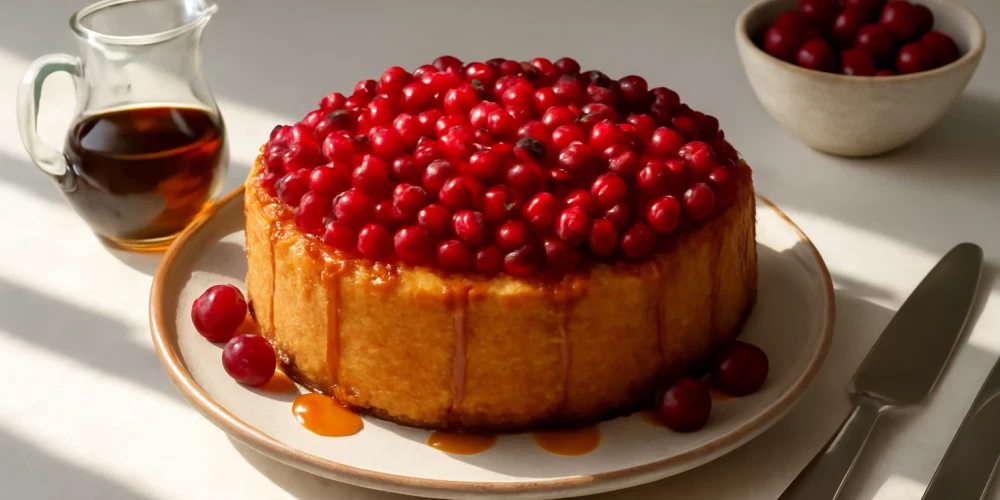 Dzērveņu kūka ar kļavu sīrupu