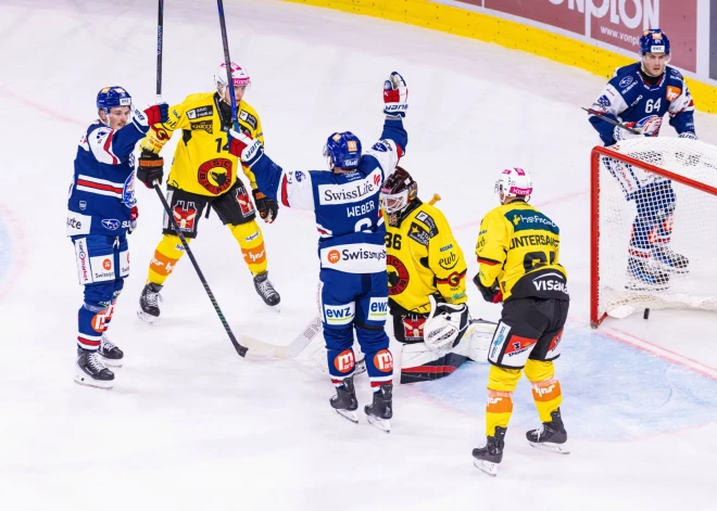 Rūdolfs Balcers plosās Šveices čempionātā, iemetot trīs ripas Cīrihes "Lions" graujošā uzvarā