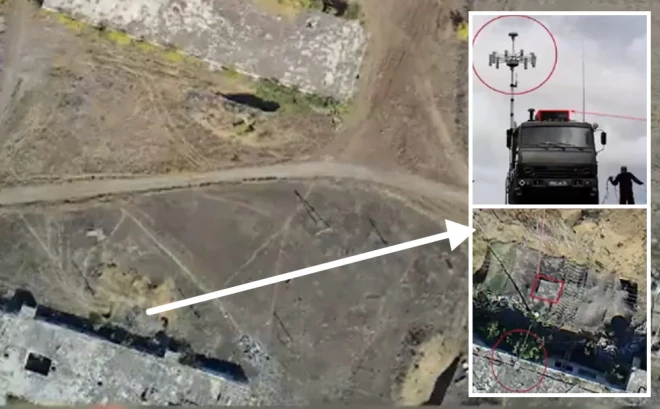 Drons precīzi nometa munīciju uz mērķi, pilnībā iznīcinot sistēmu.