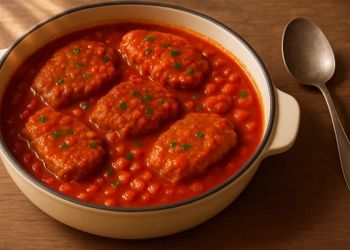 Sutināta cūkgaļa tomātu mērcē