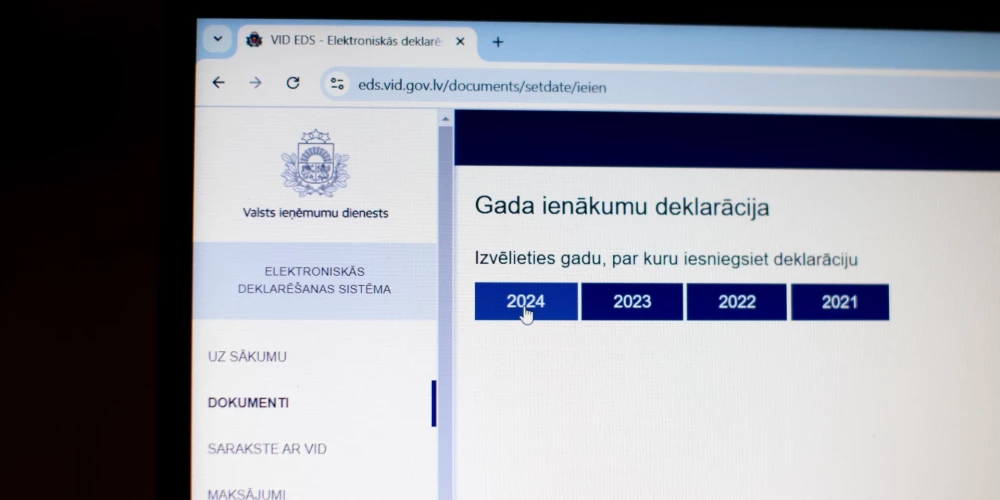 Valsts ieņēmumu dienesta Elektroniskā deklarēšanās sistēmas mājaslapa.