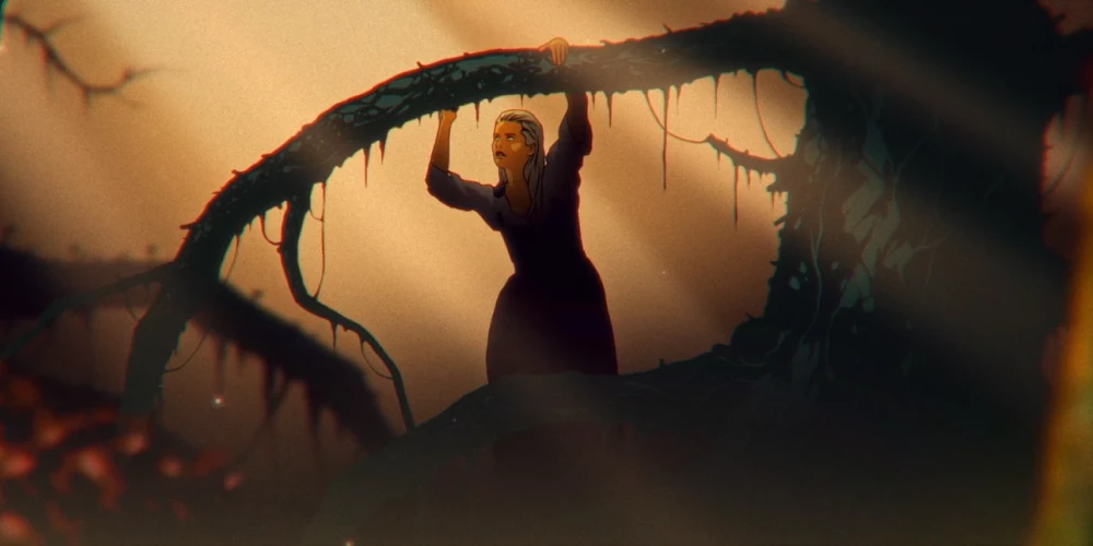 Ieskats Laura un Raita Ābeļu rotoskopijas animācijas spēlfilmā “Dieva suns”.