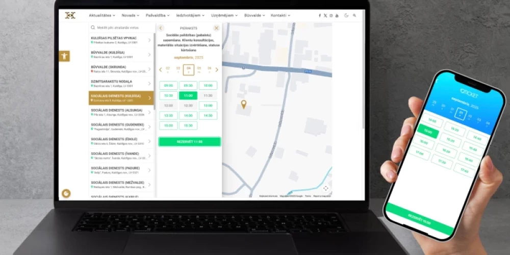 Kuldīgas novada pašvaldība ir ieviesusi ērtu tiešsaistes pieraksta sistēmu, kas ļauj iedzīvotājiem ērti un ātri pieteikties uz tikšanos ar dažādu jomu speciālistiem un saņemt pašvaldības pakalpojumus.