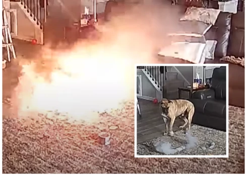 Koltons grauza bateriju, kas aizdegās (ekrānuzņēmumi no video; kolāža: jauns.lv)