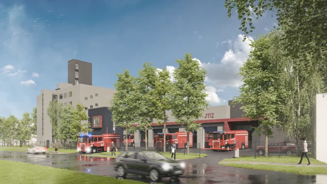Ugunsdzēsēju depo projekta vizualizācija.