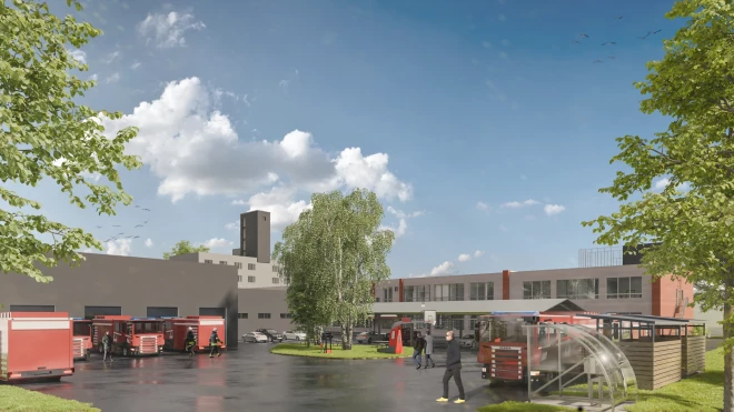 Ugunsdzēsēju depo projekta vizualizācija.