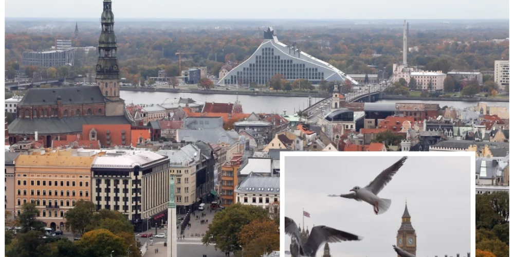 Skats uz Rīgu un Lielbritānijas parlamenta ēku (foto: Evija Trifanova / LETA / Scanpix / ZUMAPRESS.com; kolāža: jauns.lv)