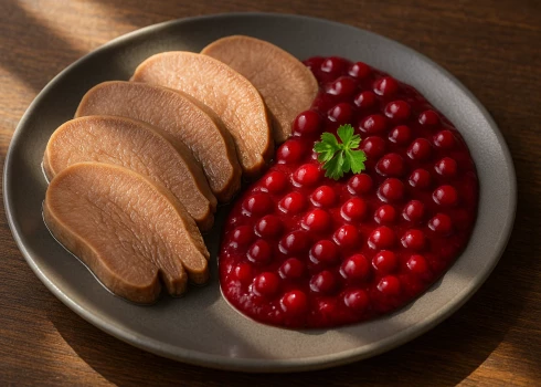 Marinēta mēle ar dzērveņu mērci