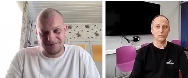 Prokremliskais aktīvists Romāns Samuļs un Kremļa propagandists Aleksejs Stefanovs.