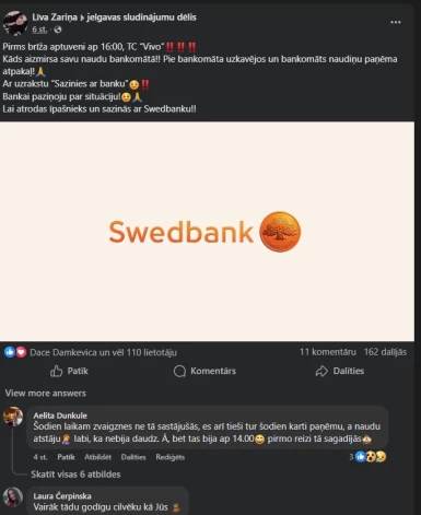 Ekrānuzņēmums no sludinājuma par naudas atrašanu