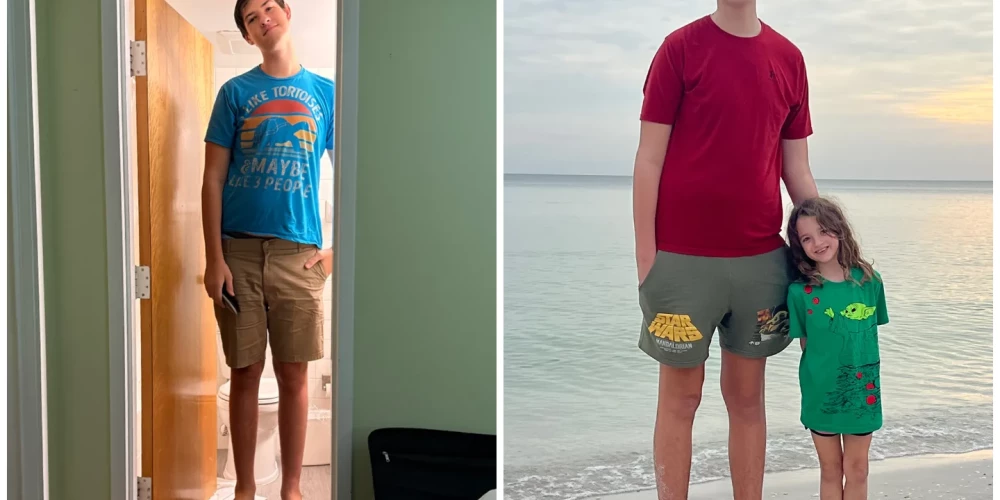 Gabrielam ir vien 15 gadi, bet viņa augums sasniedzis 2.18m.