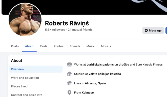 Rāviņš vietnē "Facebook" kā darba vietu norādījis uzņēmumu "Juridiskais padoms un drošība".