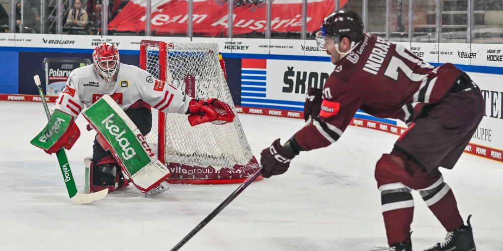 Pieredzējušais Latvijas hokeja izlases uzbrucējs Miks Indrašis mačā pret Austriju guva savus pirmos vārtus sezonā.