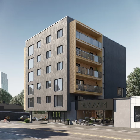 Jaunajā sešstāvu ēkā būs 15 dzīvokļi, kā arī komerctelpas. 