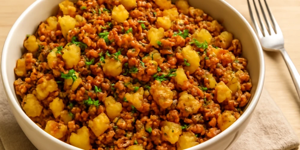 Maltās gaļas un makaronu sacepums