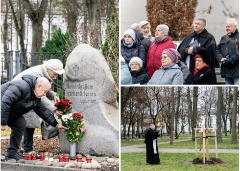 Daugavpils Romas katoļu draudžu dekāns Mārtiņš Klušs vadīja aizlūgumu, iesvētot jauno ozolu.