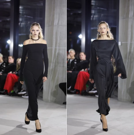 Arī garās melnās vakarkleitas, kuras redzējām cita pašmāju zīmola – "StudioMX" – kolekcijā, būs piemērotas svinīgajam vakara pasākumam