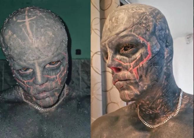 "Черный инопланетянин" в Елгаве: на лицо ужасный, но добрый внутри человек готов к встрече с фанатами в Латвии