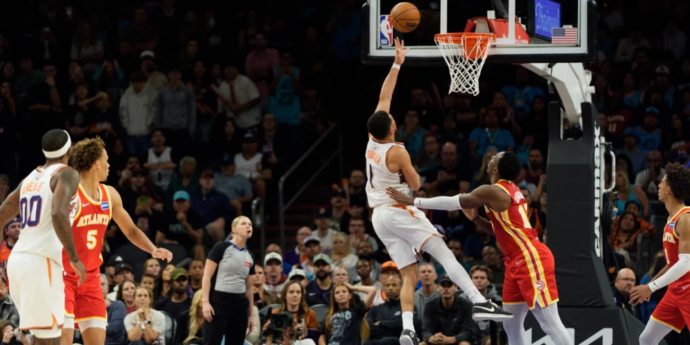 Atlantas vienība viesos ar 124:122 (25:21, 32:37, 20:37, 47:27) pārspēja Fīniksas "Suns".