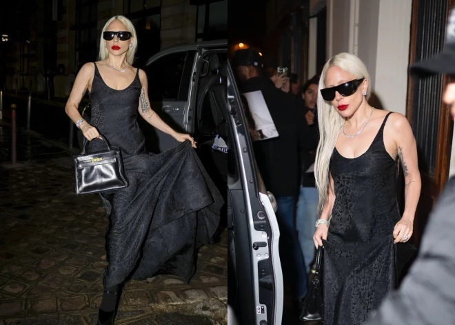 Леди Гага на свидании в Париже: шелковое платье-комбинация, культовая сумка Hermès Kelly и идеальный вечер с женихом