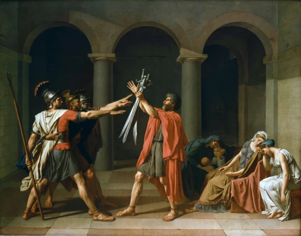 Žaka Luija Davida (1748-1825) glezna “Horāciju zvērests”, kas leģitimizēja patriotisko romiešu sveicienu.