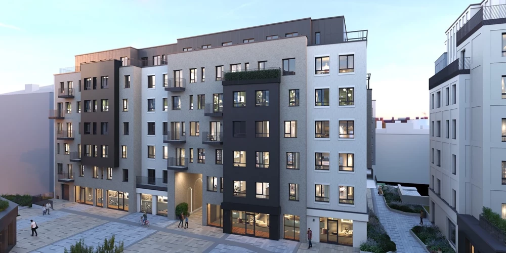 Проект сочетает качественную жилую среду с устойчивыми, технологически современными решениями в самом центре Риги. 